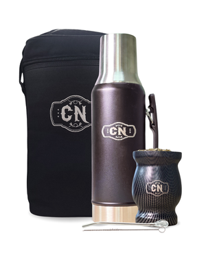 🧉 Kit Matero Negro | Bolso + Termo 1.2L + Mate de Acero + Bombillas