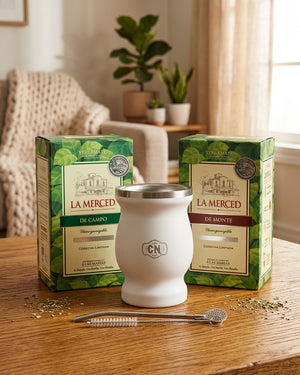 Set de mate de acero con yerba La Merced, bombilla y cepillo, foto 2 de la galería