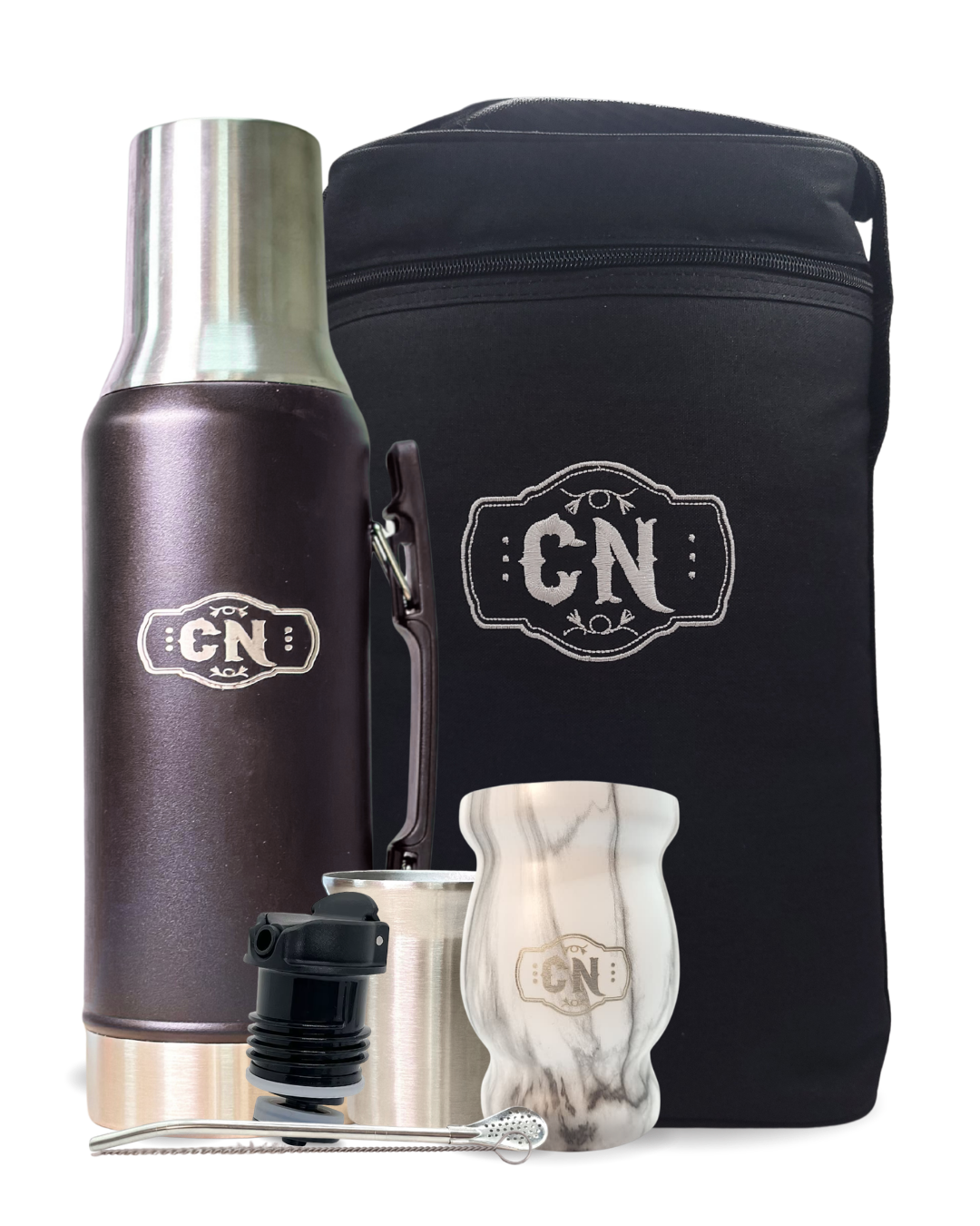 🧉 Kit Matero Negro | Bolso + Termo 1.2L + Mate de Acero + Bombillas