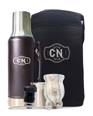 🧉 Kit Matero Negro | Bolso + Termo 1.2L + Mate de Acero + Bombillas