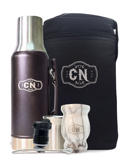 🧉 Kit Matero Negro | Bolso + Termo 1.2L + Mate de Acero + Bombillas