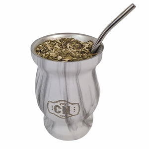 Mate de Acero Inoxidable Marmolado Blanco