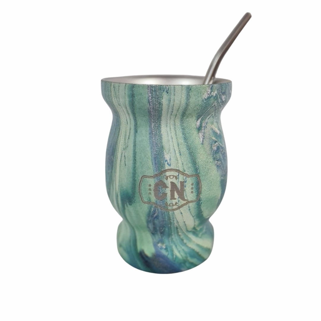 Mate de Acero Inoxidable Marmolado Azul con Verde