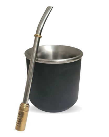 Set Matero Acero Inoxidable Negro | Mate Doble Capa + Bombilla Pulida | Mantiene la Temperatura Ideal