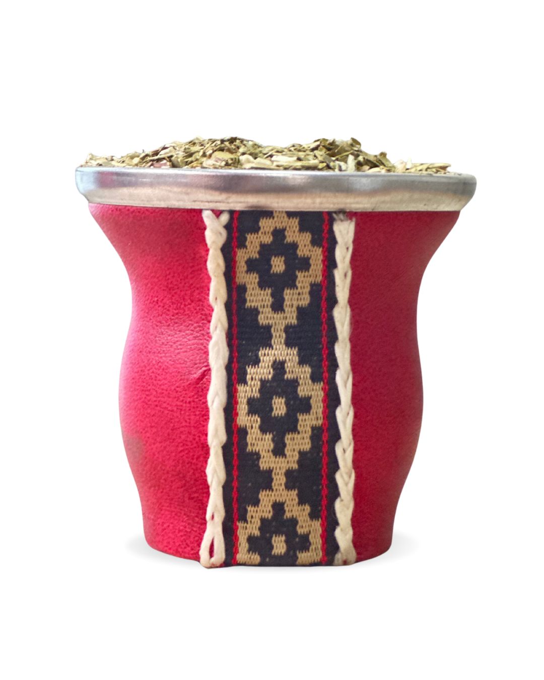 Mate de Vidrio Copa Eco Cuero Guardapampa Rojo | Virola Metálica | 200 ml | Diseño Artesanal