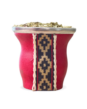 Mate de Vidrio Copa Eco Cuero Guardapampa Rojo | Virola Metálica | 200 ml | Diseño Artesanal