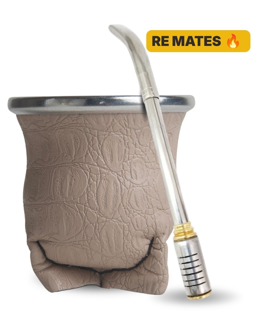 Kit mate crema de vidrio templado con bombilla, foto principal sobre fondo blanco