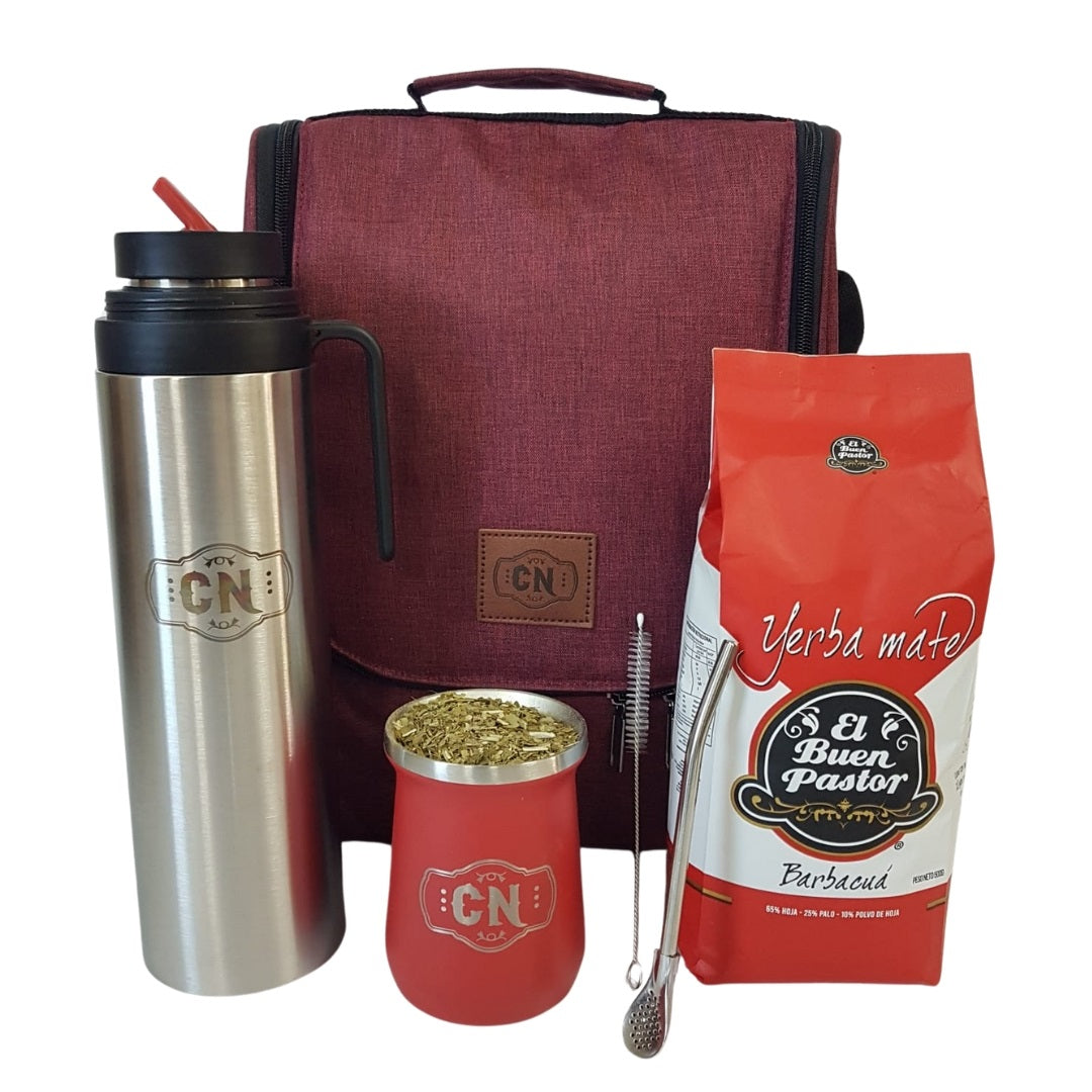 Set completo mate acero con termo 1l, MateBag y yerba buen pastor