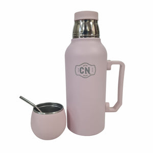 Termo Mate Todo en Uno Rosa Pastel 1.3 L – Acero Inoxidable