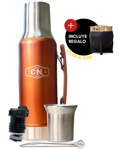 Termo 1.2L  Acero Inoxidable Naranja-Cobre | + Mate Imperial  y Cepillo | (¡¡Mate de Regalo!!)
