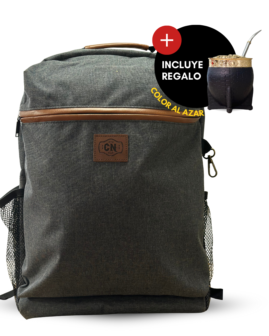 Mochila Matera | Premium Gris | 🎁 Mate Tipo Imperial + Bombilla de Regalo | Térmica, Acolchada y Súper Versátil