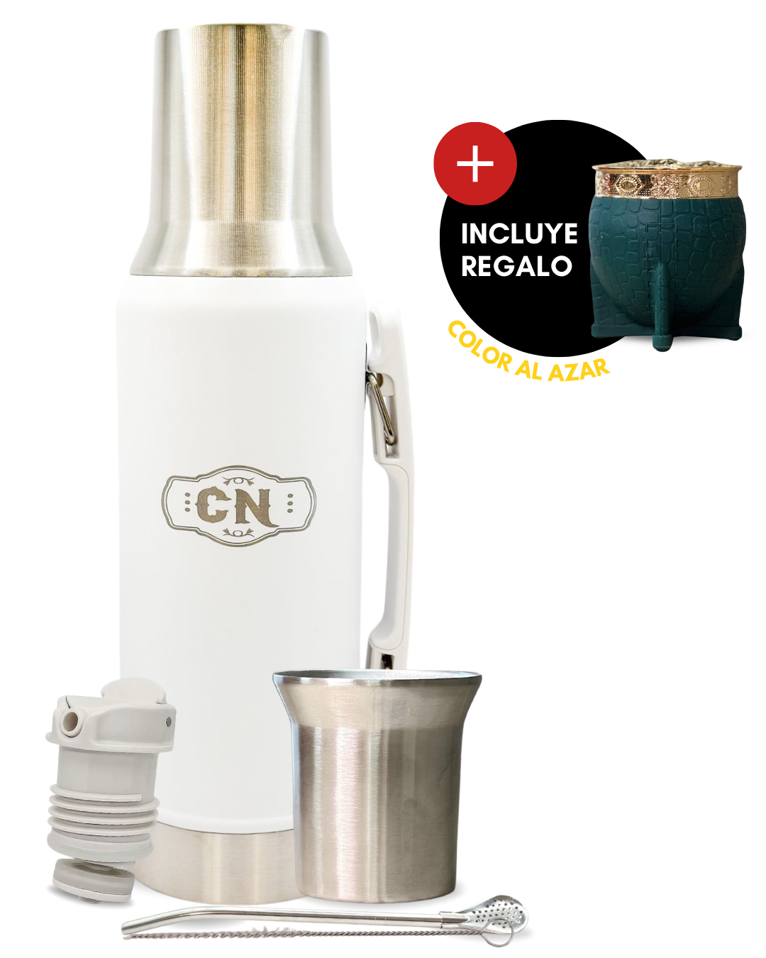 Termo 1.2L Acero Inoxidable Blanco |  + Bombilla y Cepillo (¡¡Mate de Regalo!!)