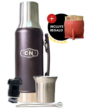 Termo 1.2L Acero Inoxidable Negro |(¡¡Mate de Regalo!!) + Bombilla y Cepillo