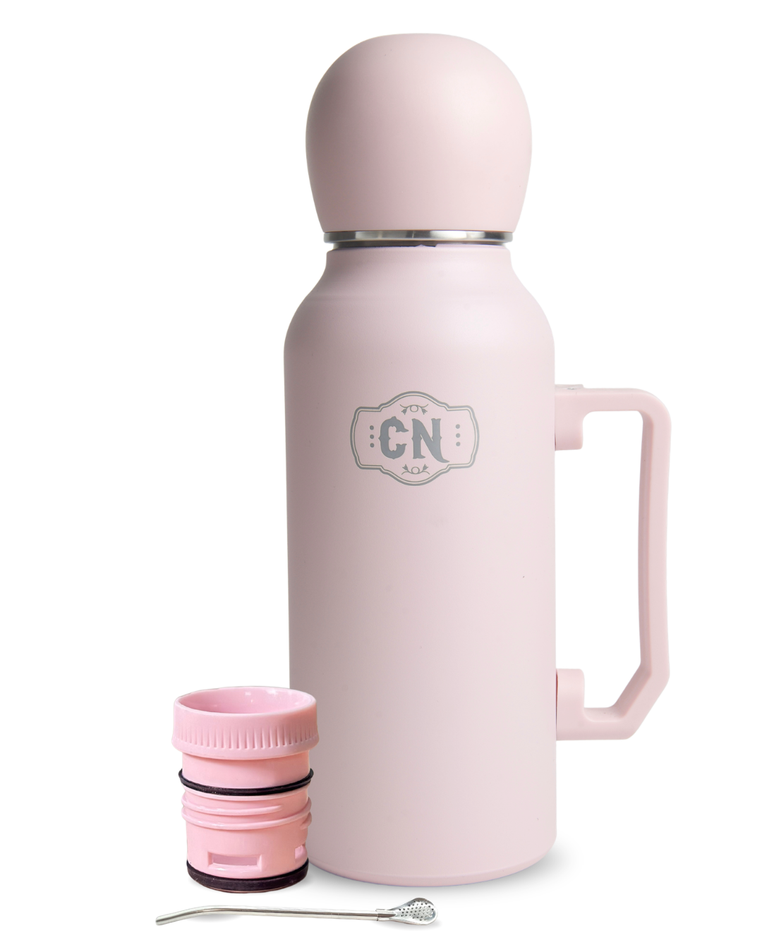 Termo Mate Todo en Uno Rosa Pastel 1.3 L – Acero Inoxidable
