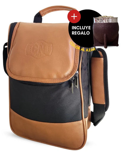 Bolso Matero | Eco Cuero Premium Café Claro | 🎁 Mate Tipo Imperial + Bombilla de Regalo | Impermeable y Térmico
