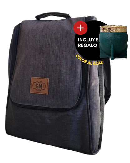 Bolso Matero | Oxford Premium Gris Oscuro | 🎁 Mate Tipo Imperial + Bombilla de Regalo | Impermeable y Térmico