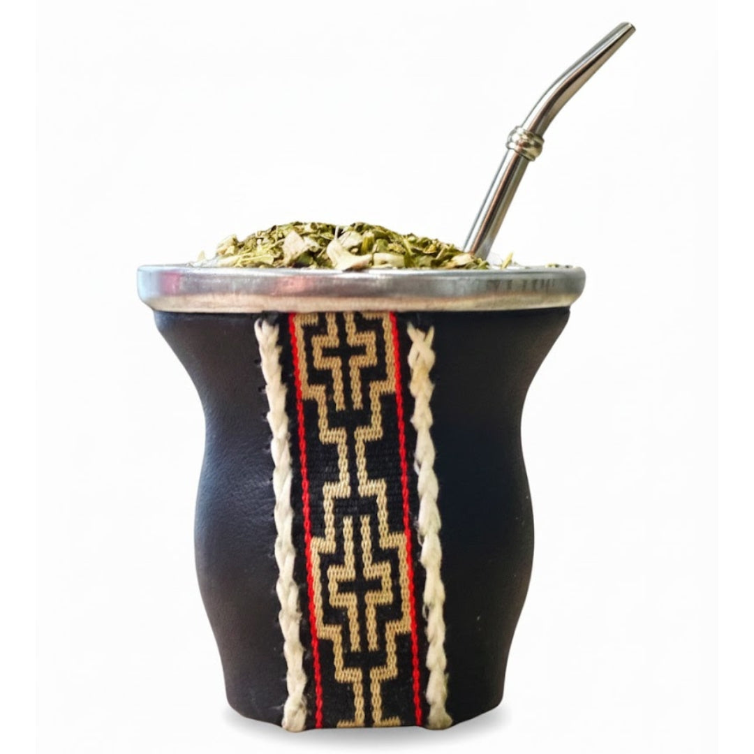 Mate de Vidrio Templado Eco Cuero | Virola Metálica | 200 ml