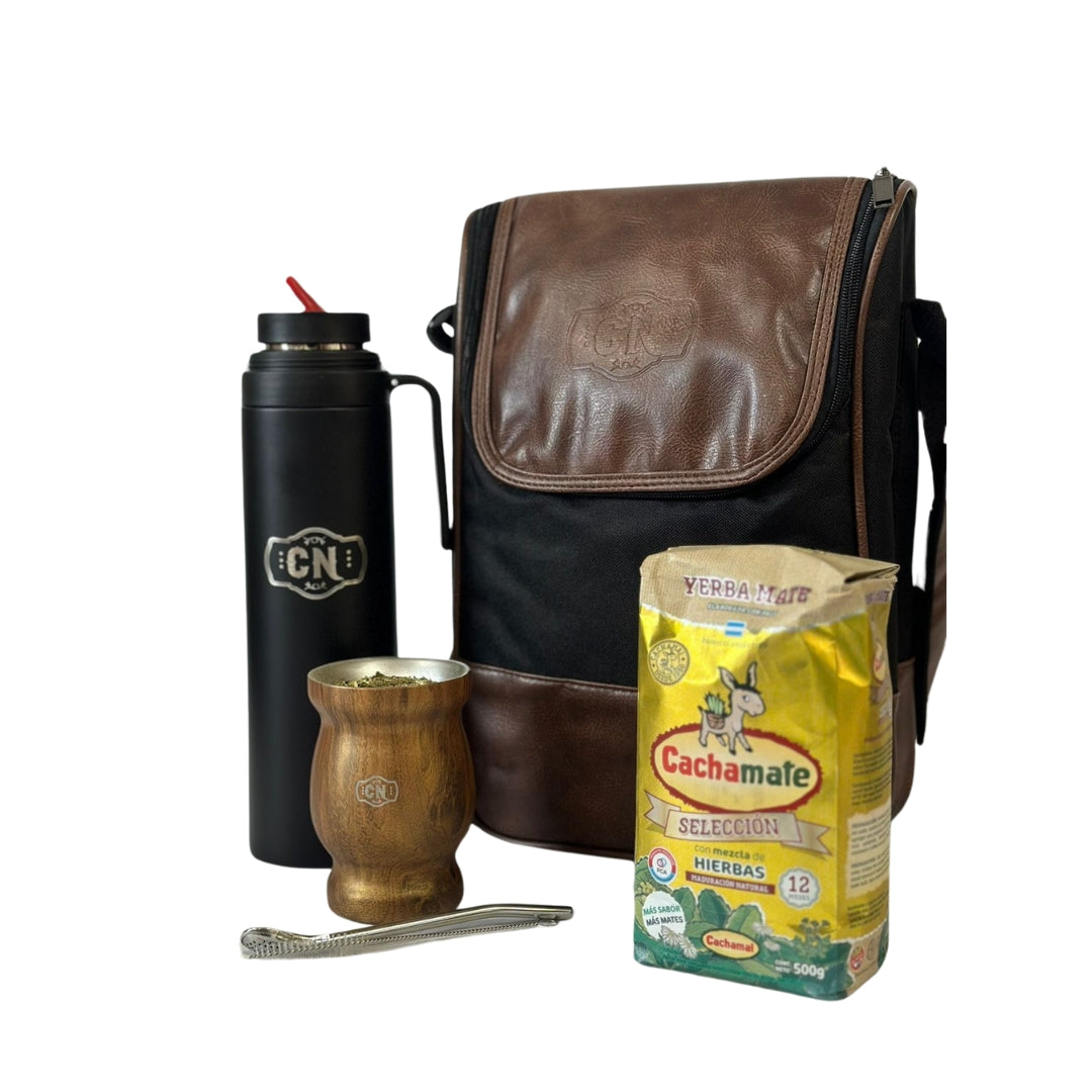 Set Completo de Mate Acero + Termo 1L + Bolso Matero + Yerba Cachamate Selección | Kit Premium