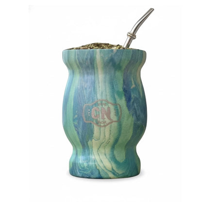 Mate de Acero Inoxidable Marmolado Azul con Verde
