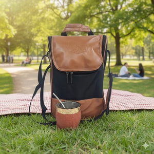 Bolso Matero | Eco Cuero Premium Café Claro | 🎁 Mate Tipo Imperial + Bombilla de Regalo | Impermeable y Térmico