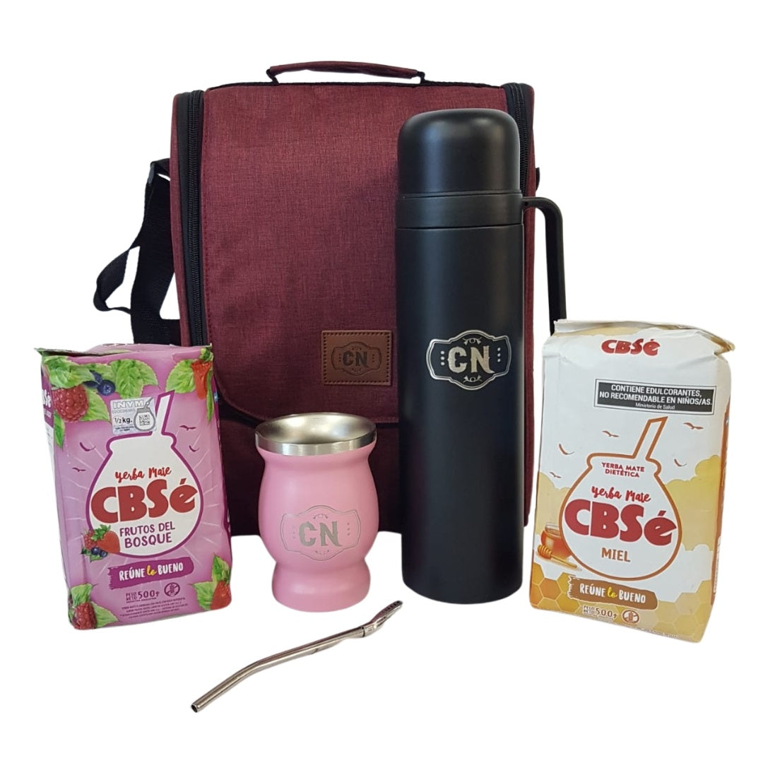 Set Mate Acero + Termo 1L + Bolso Matero + Yerba CBSe x2 | Kit Completo